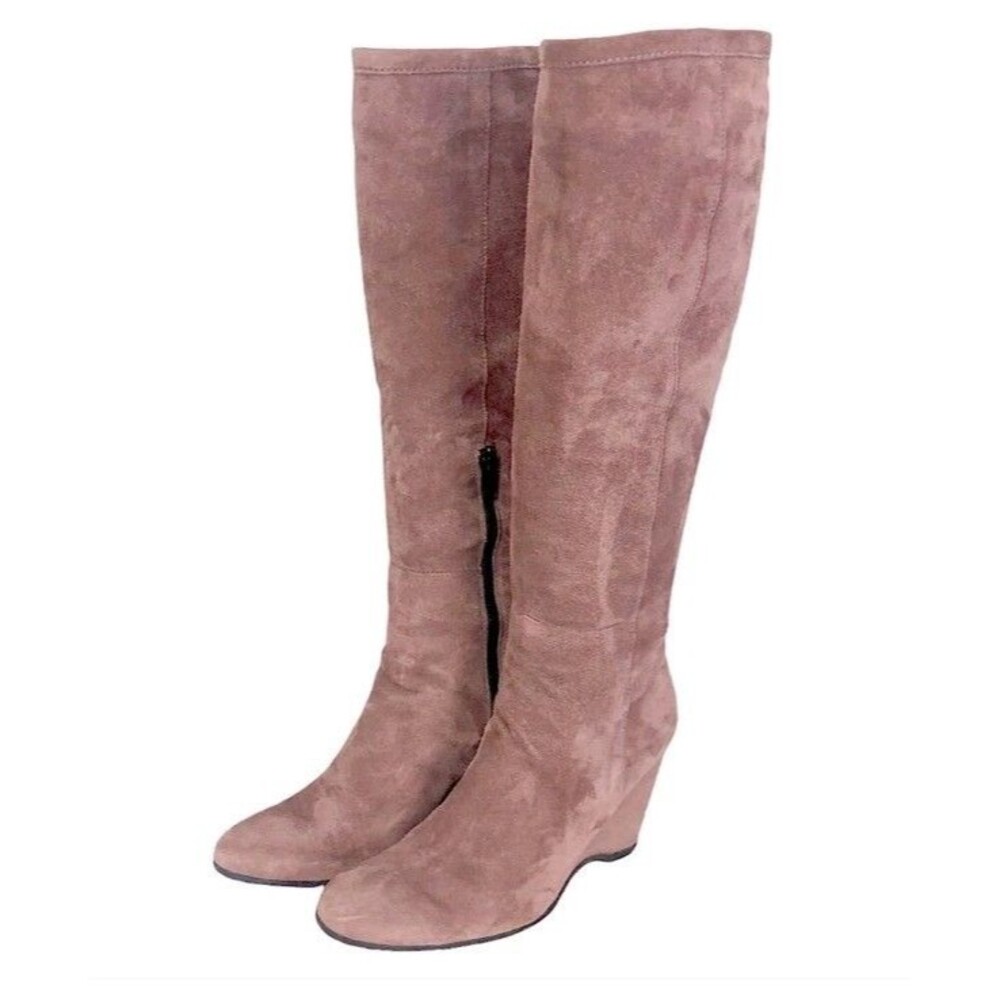 Hogan Soft Suede Dusty Purple Boots Sz 6 Narrow Wedge Heel Side Partial Zip